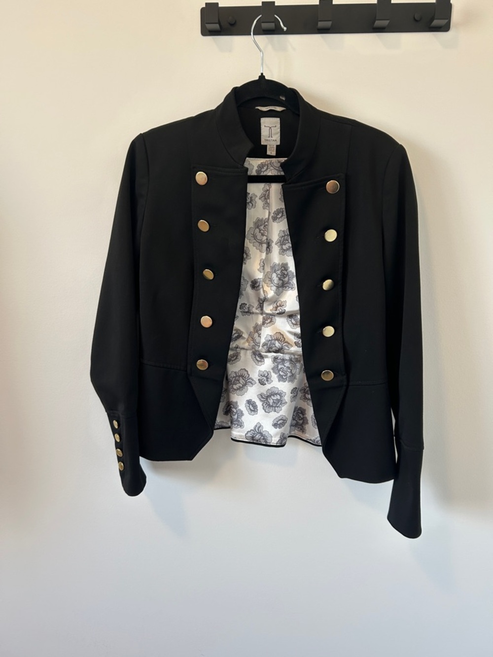 Tristan Black Military-Style Blazer with Gold Buttons